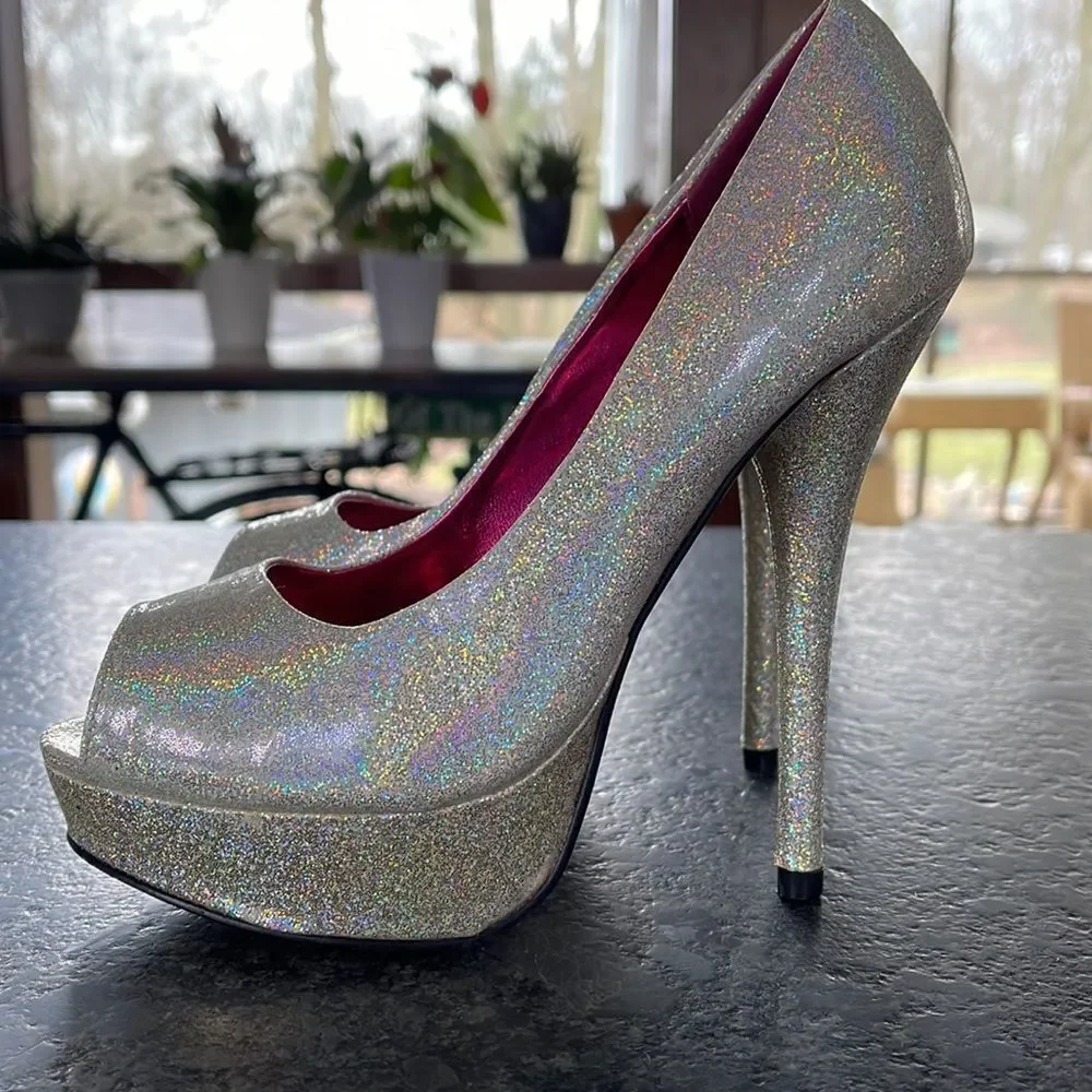 Iron Fist RuPaul Drag Race Disco Peep Toe Platforms Silver, sparkly SPECTACULAR!